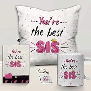 Thoughtful Birthday Surprises for Your Sister Sister’s Special Surprise: Cushion Mug Key Chain Greeting Card Combo Gift Pack