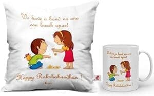 Thoughtful Birthday Surprises for Your Sister Indigifts Raksha Bandhan Gifts for Sister Quote Printed Coffee Mug & Cushion Cover 12×12 inch with Filler – Gifts for Sister, Sister Rakhi Gift, Birthday Gifts for Brother, Gift for Brother