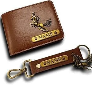 Essential Elegance: Leather Men’s Wallet & Keychain Set in Brown