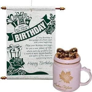 Delightful Birthday Surprise: Ceramic Mug Set with Scroll Card for Loved Ones