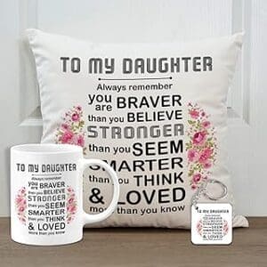 Empower Your Daughter with Inspirational Gifts: Cushion, Mug, Keychain Combo Pack D1