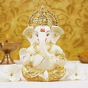 Celebrate with Divine Gold Art India Ganesh Idol: Ideal for Home and Office Décor!