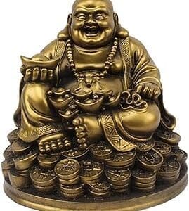 Spread Good Vibes with Laughing Buddha Resin Figurine – Ideal Home Decor Gift (5 Inches, Gold)