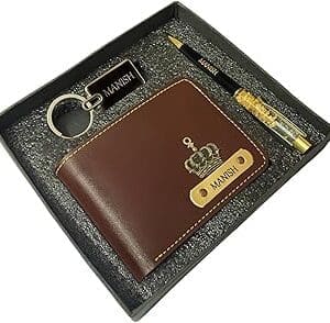 Luxury Leather Wallet Pen Keychain Set – Ideal Gift for Him!