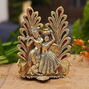 Celestial Peacock Radha Krishna Idol: Ideal Puja Gift & Home Decor