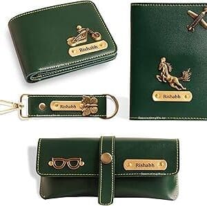 Custom Leather Gift Set: Wallet, Keychain, Sunglass & Passport Cover – Personalized with Name & Charm for Him – Ideal for Any Occasion!