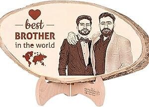 GFTBX Personalized Natural Wood Photo Frame – Customized Engraved Brother Birthday Gift (10-15 Inches)