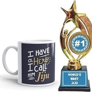Celebrate Your Jiju with a Heroic Gift Combo: Ceramic Mug and Trophy Hamper!